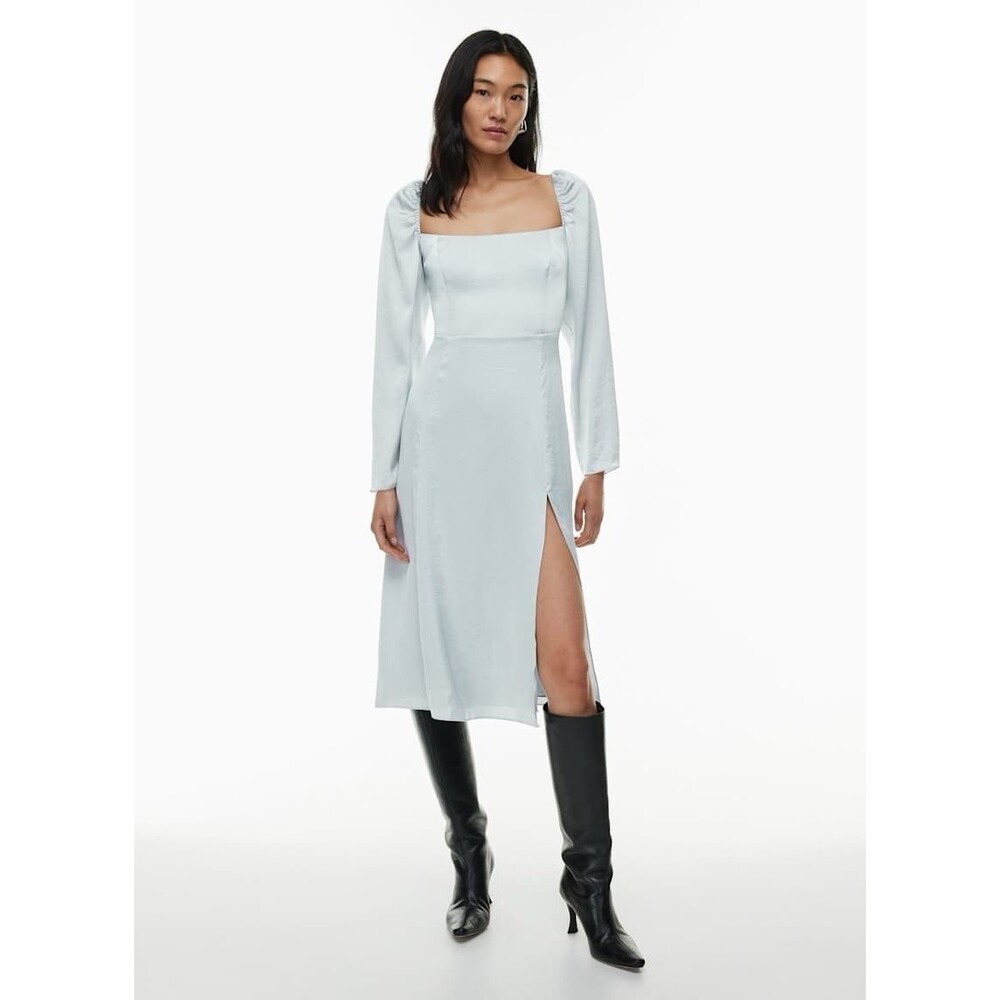 Aritzia Wilfred Light Blue Bridgerton Satin Square Neck Long Sleeve Dress Size 0